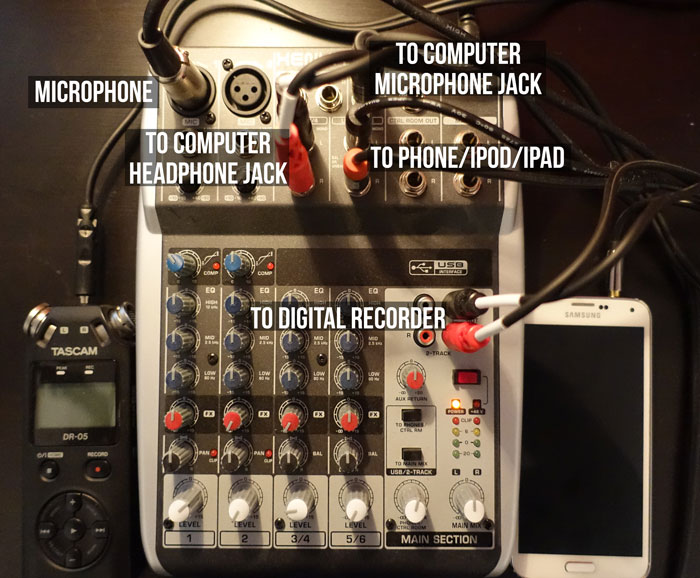 Set up mixer for podcasting