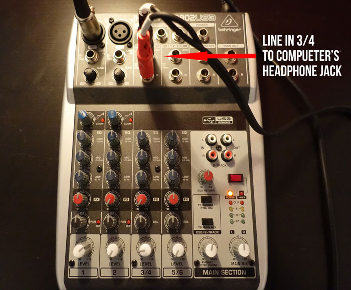 line in of mixer to computer